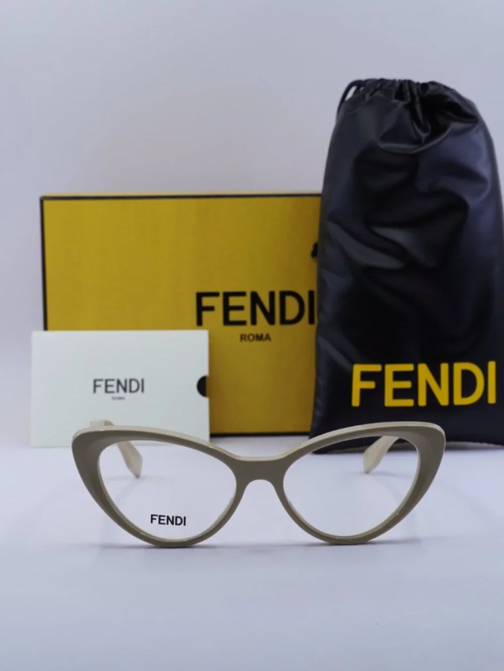 Fendi FE50075I 057 Cat Eye Eyeglasses 53mm - Shiny Beige